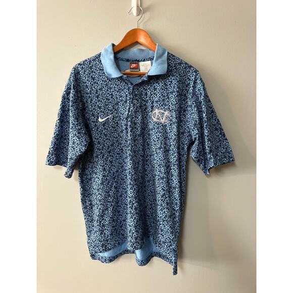 Vintage 90s Nike UNC Tar Heels Polo Shirt Carolina Blue Team Nike Sports Large - Picture 1 of 6